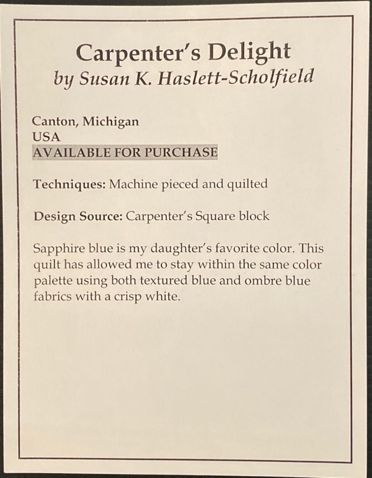 "Carpenter's Delight" by Susan K. Haslett-Scholfield - Sign